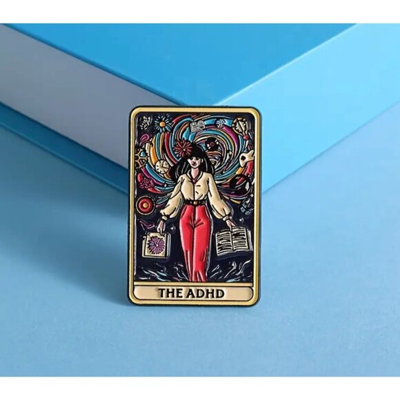 THE ADHD Tarot Card Enamel Backpack Lapel Pin NEW - Picture 3 of 3